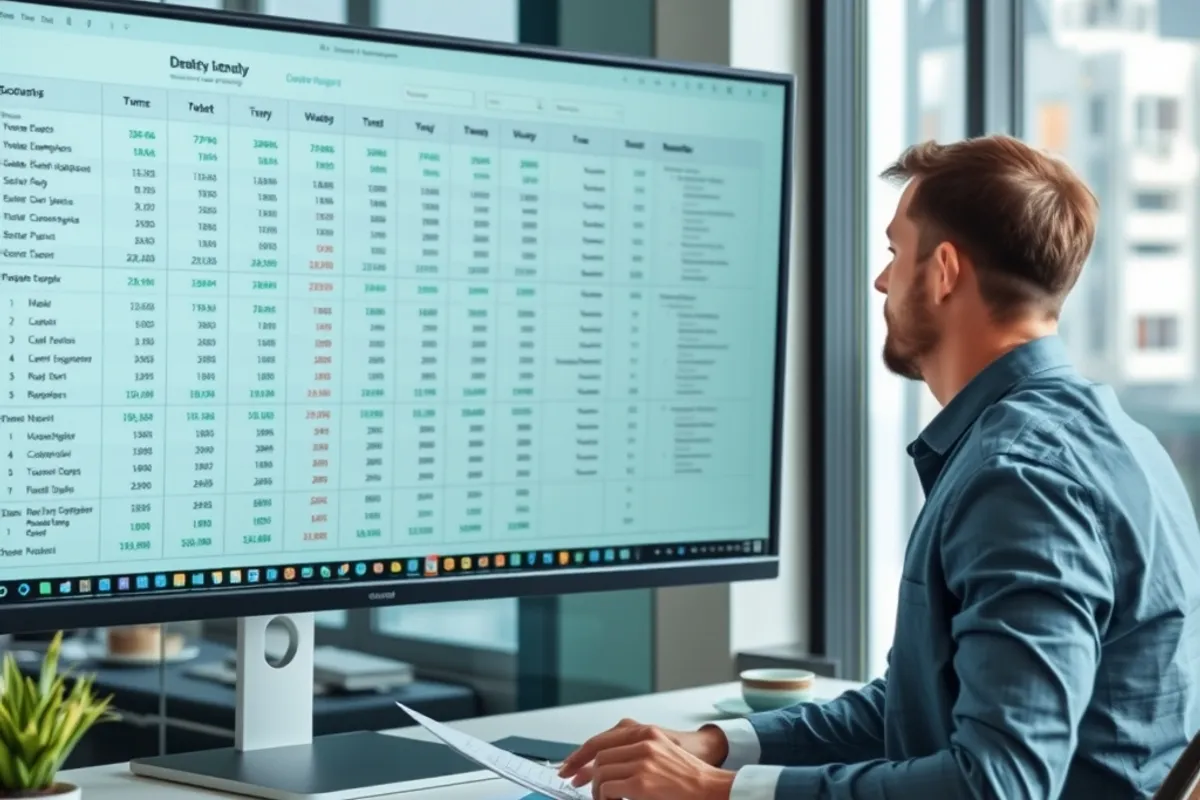 Spreadsheet and bank statements beside a calculator