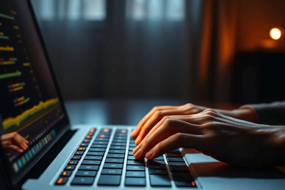 A slim laptop on a tidy home office desk with a plant